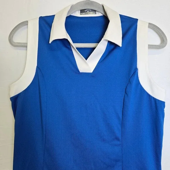 Callaway Colorblock Sleeveless Golf Polo, Opti-Dri, Blue/White, Women's Medium - Picture 2 of 8